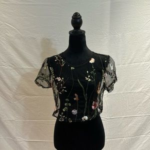 Sheer short sleeve crop top
